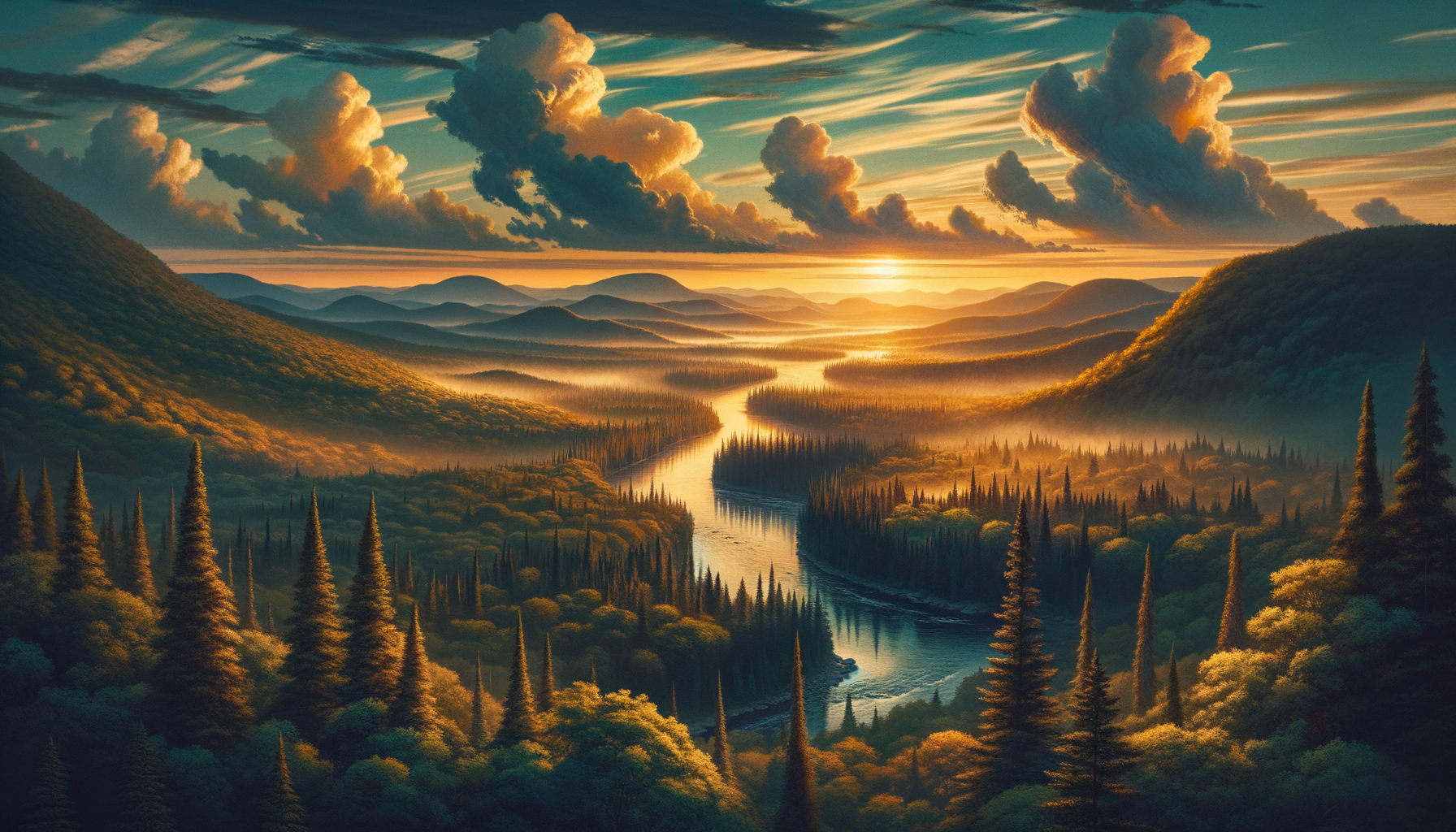 Vue aérienne de l'Outaouais au coucher de soleil